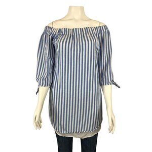 Old Navy Off Shoulder Shirt XS Striped Tunic 3/4 Sleeve Top